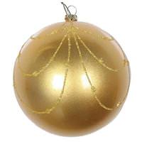 Vickerman 4" Gold Candy Glitter Curtain Ball Ornament (4 pack)