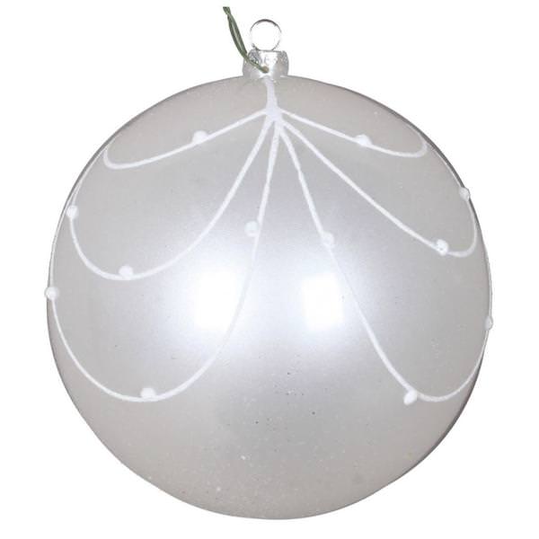 4" White Candy Glitter Curtain Ball Ornament (4 pack)