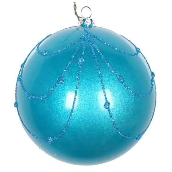4" Turquoise Candy Glitter Curtain Ball Ornament (4 pack)