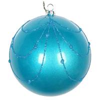 Vickerman 4" Turquoise Candy Glitter Curtain Ball Ornament (4 pack)