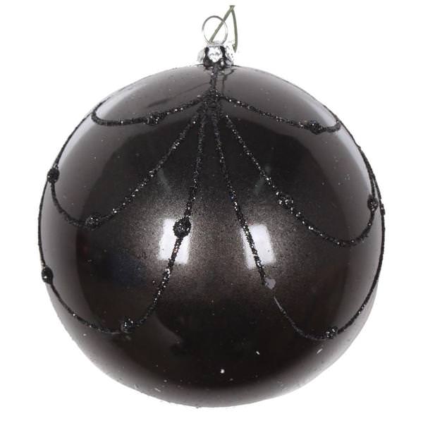 4.75" Black Candy Glitter Curtain Ball Ornament (4 pack)