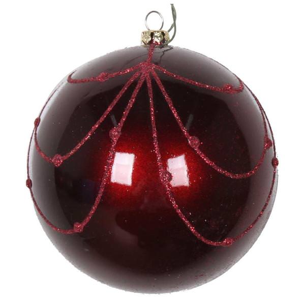 6" Wine Candy Glitter Curtain Ball Ornament (3 pack)