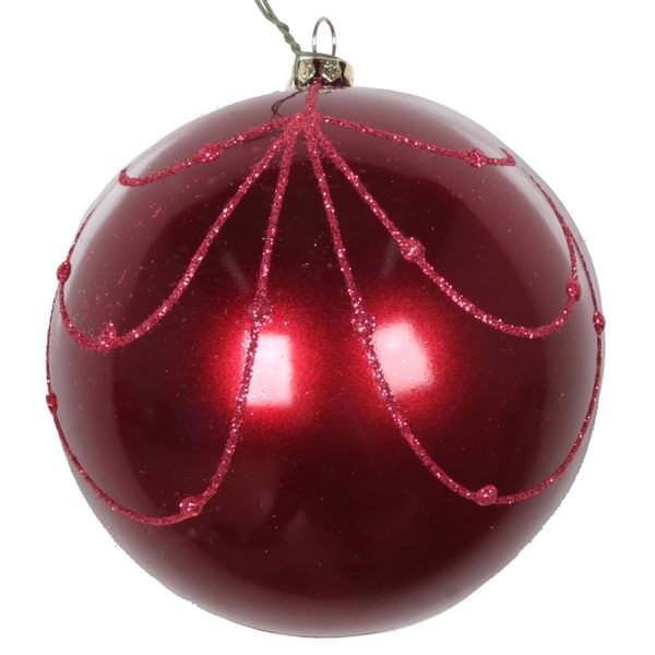 4" Berry Red Candy Glitter Curtain Ball Ornament (4 pack)