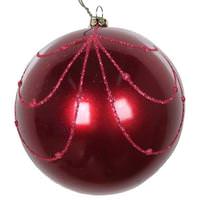 Vickerman 4" Berry Red Candy Glitter Curtain Ball Ornament (4 pack)