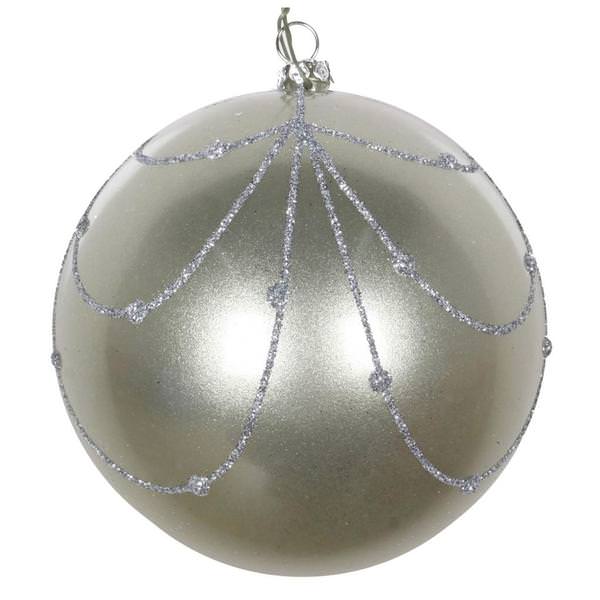 4" Limestone Candy Glitter Curtain Ball Ornament (4 pack)