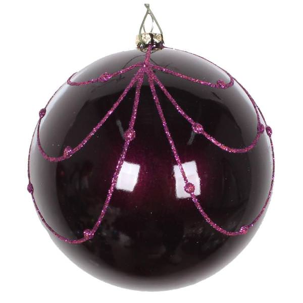 4" Plum Candy Glitter Curtain Ball Ornament (4 pack)