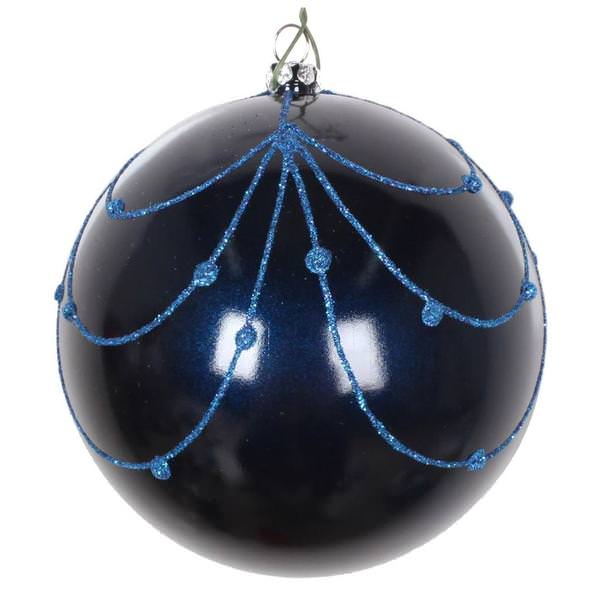 4" Midnight Blue Candy Glitter Curtain Ball Ornament (4 pack)