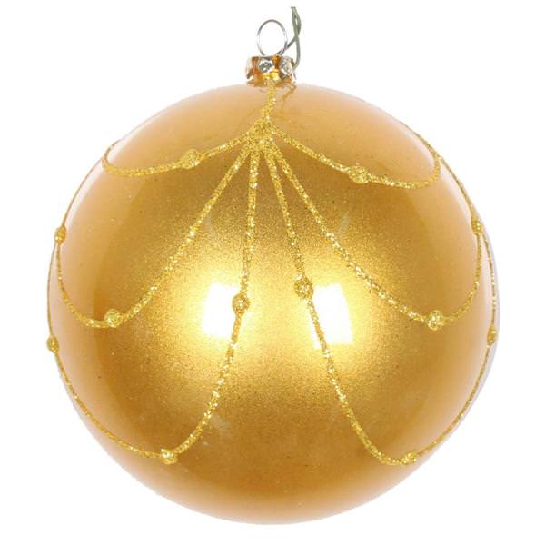 4" Honey Gold Candy Glitter Curtain Ball Ornament (4 pack)
