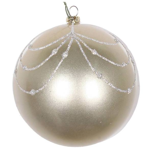 4" Champagne Candy Glitter Curtain Ball Ornament (4 pack)
