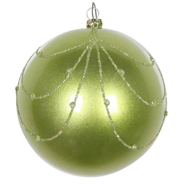 6" Celadon Candy Glitter Curtain Ball Ornament (3 pack)