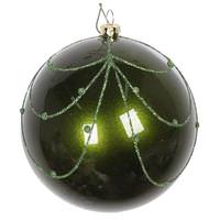 Vickerman 6" Moss Green Candy Glitter Curtain Ball Ornament (3 pack)