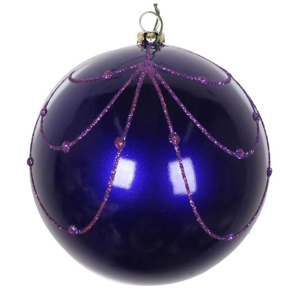 4" Purple Candy Glitter Curtain Ball Ornament (4 pack)