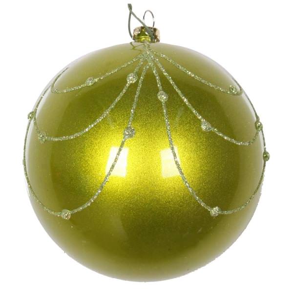 4" Lime Candy Glitter Curtain Ball Ornament (4 pack)