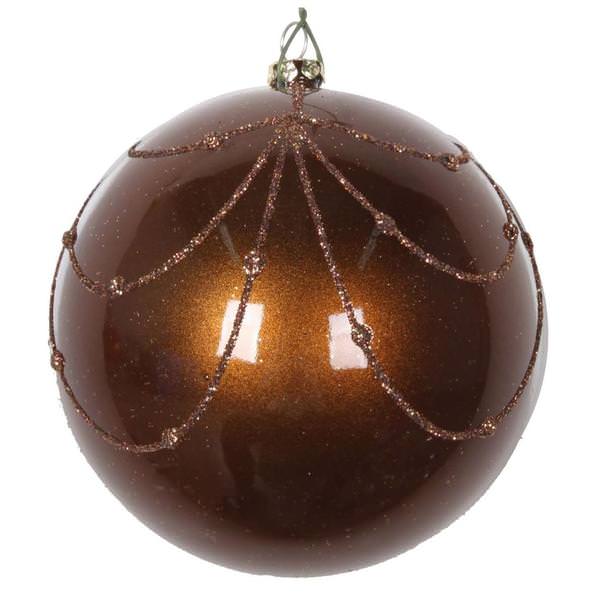 6" Mocha Candy Glitter Curtain Ball Ornament (3 pack)