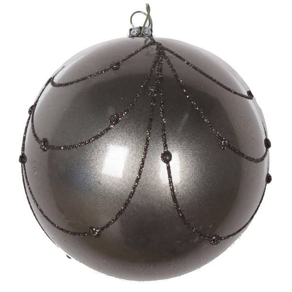 6" Gunmetal Candy Glitter Curtain Ball Ornament (3 pack)