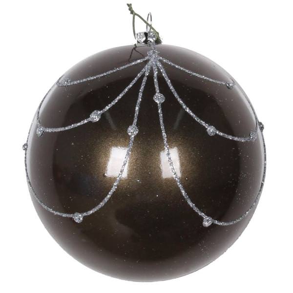 4" Pewter Candy Glitter Curtain Ball Ornament (4 pack)