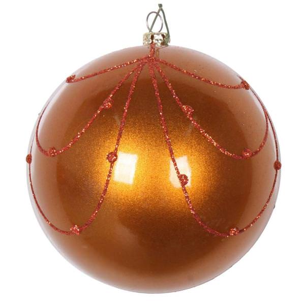 4.75" Copper Candy Glitter Curtain Ball Ornament (4 pack)
