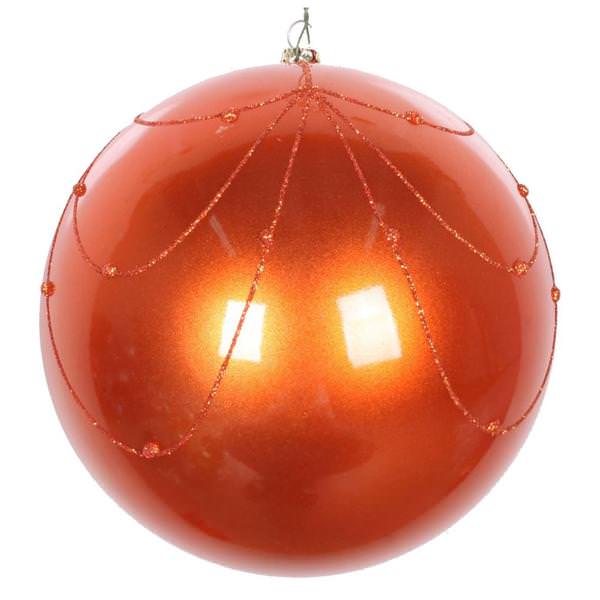 4" Burnished Orange Candy Curtain Ball Ornament (4 pack)