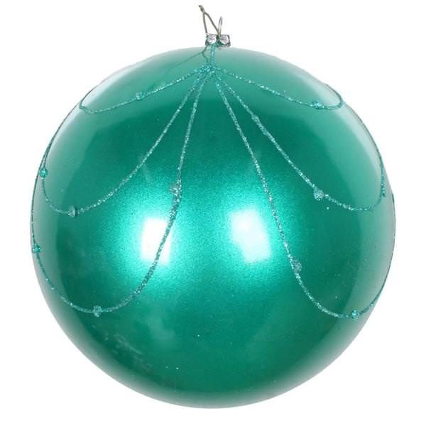 4" Teal Candy Glitter Curtain Ball Ornament (4 pack)