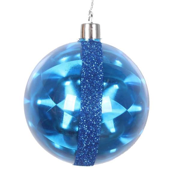 4" Blue Glitter Reflector Ball Ornament (4 pack)
