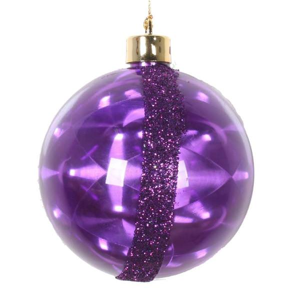 4" Purple Glitter Reflector Ball Ornament (4 pack)