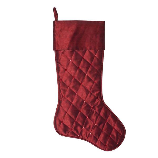 21" Burgundy Quilt Stitch Jeweled Christmas Stocking
