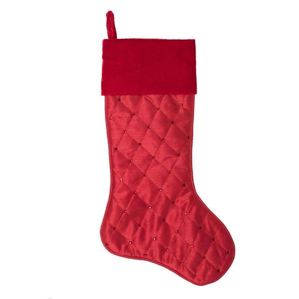 21" Red Quilt Stitch Jeweled Christmas Stocking