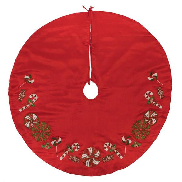52" Red Beaded Candy Cane Tree Skirt