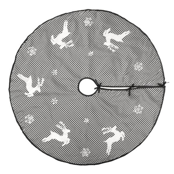 48" White/Black Checkered Reindeer Tree Skirt