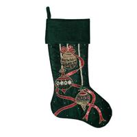 Vickerman 21" Green Beaded Ornament Velvet Christmas Stocking