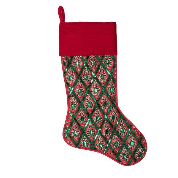 20" Red / Green Sequin Pattern Christmas Stocking