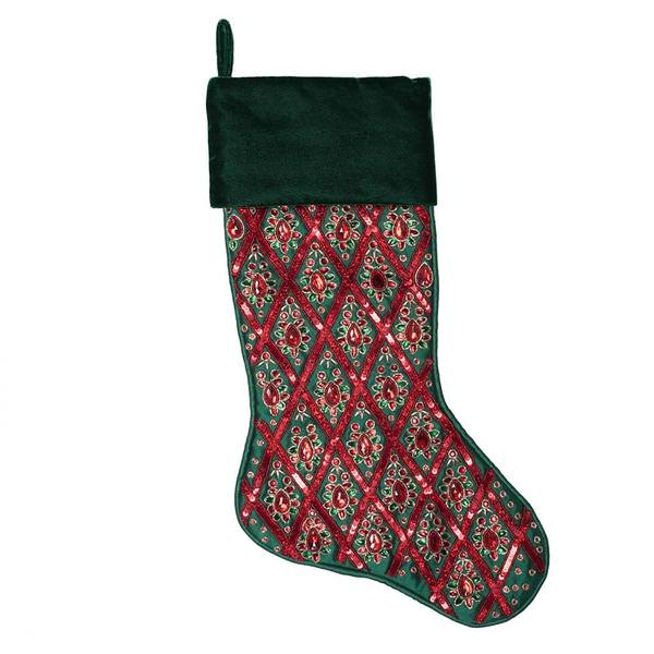 20" Green / Red Sequin Pattern Christmas Stocking