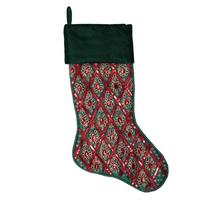 Vickerman 20" Green / Red Sequin Pattern Christmas Stocking