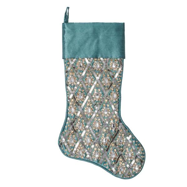 20" Turquoise Sequin Diamond Pattern Christmas Stocking