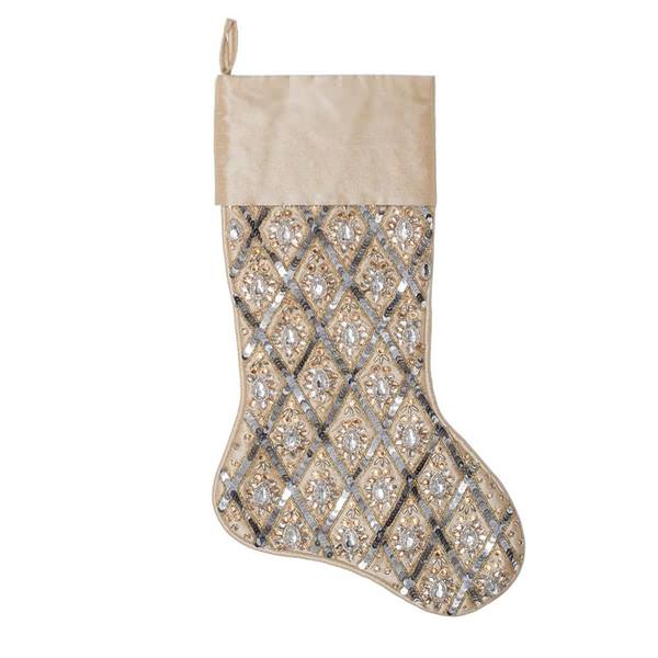 20" Champagne Sequin Diamond Pattern Christmas Stocking