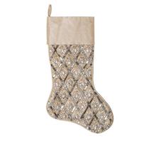 Vickerman 20" Champagne Sequin Diamond Pattern Christmas Stocking