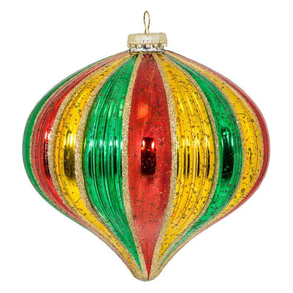 6" Red / Green / Gold Stripe Onion Ornament (2 pack)