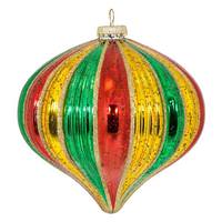 Vickerman 6" Red / Green / Gold Stripe Onion Ornament (2 pack)