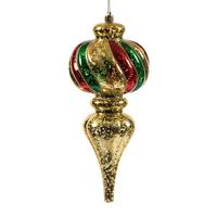 Vickerman 10.25" Red / Green / Gold Stripe Finial Ornament (2 pack)