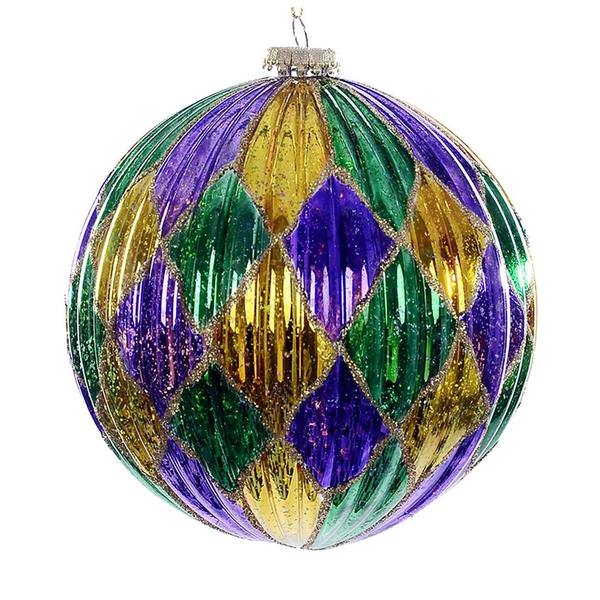 4.75" Purple Gold Green Diamond Ball Ornament (3 pack)