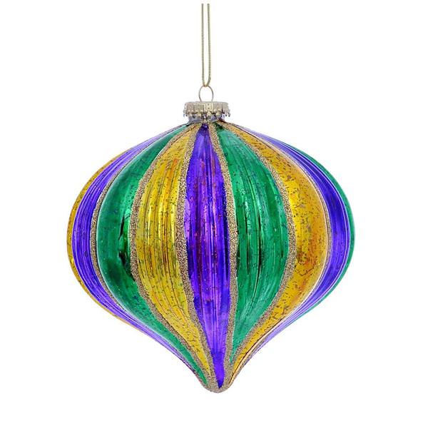 6" Purple / Gold / Green Stripe Onion Ornament (2 pack)
