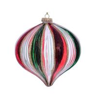 Vickerman 6" Red / Green / Clear Stripe Onion Ornament (2 pack)