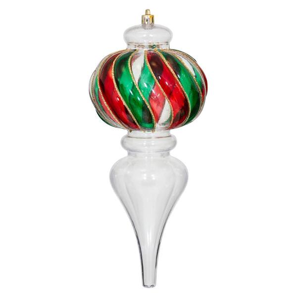 10.25" Red / Green / Clear Stripe Finial Ornament (2 pack)