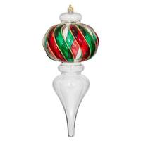 Vickerman 10.25" Red / Green / Clear Stripe Finial Ornament (2 pack)