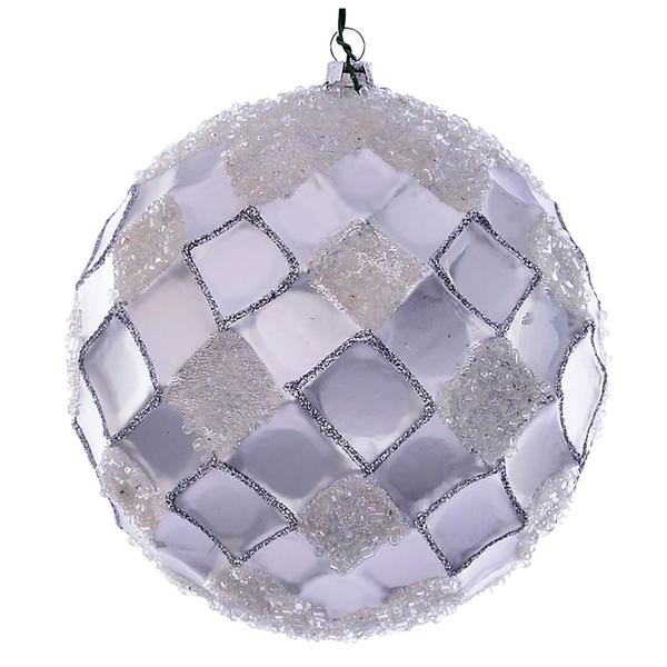 4.75" Silver Net Beaded Ball Ornament (3 pack)