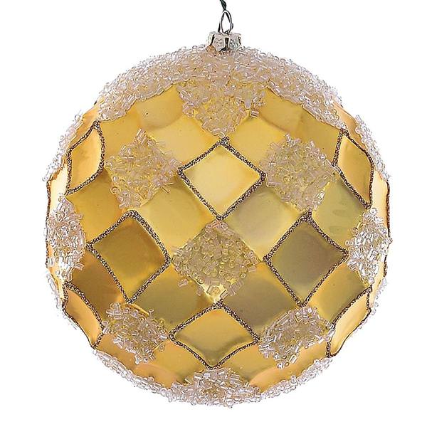 4.75" Gold Net Beaded Ball Ornament (3 pack)