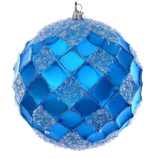 4.75" Turquoise Net Beaded Ball Ornament (3 pack)