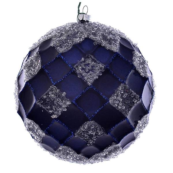 4.75" Midnight Blue Net Beaded Ball Ornament (3 pack)