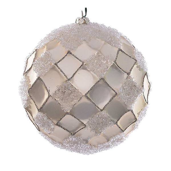 4.75" Champagne Net Beaded Ball Ornament (3 pack)