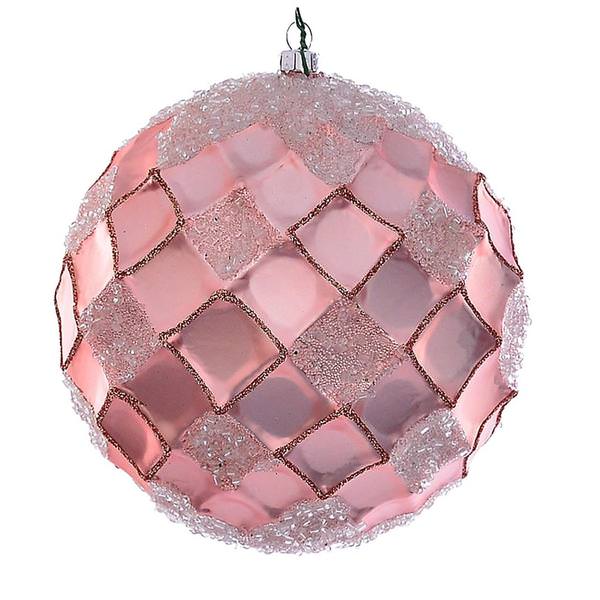 4.75" Rose Gold Net Beaded Ball Ornament (3 pack)